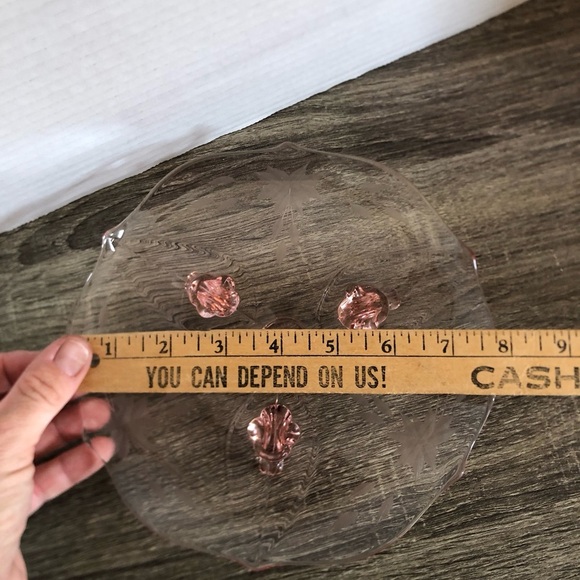 Vtg Pink Glass Footed Serving Tray - Picture 10 of 13